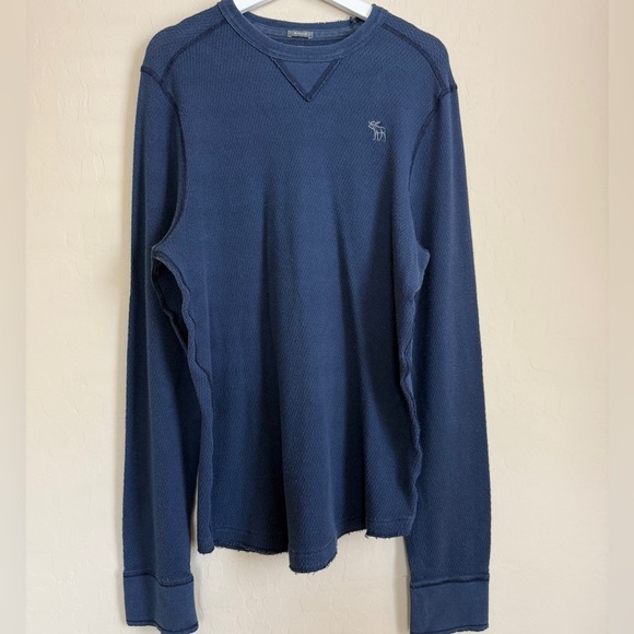 VTG Abercrombie & Fitch Men’s Waffle Knit Muscle Fit Long Sleeve Shirt Navy L - Picture 1 of 7
